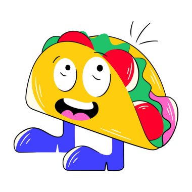 Meksika karikatürü taco karakteri beyaz arka planda izole edilmiş.. 