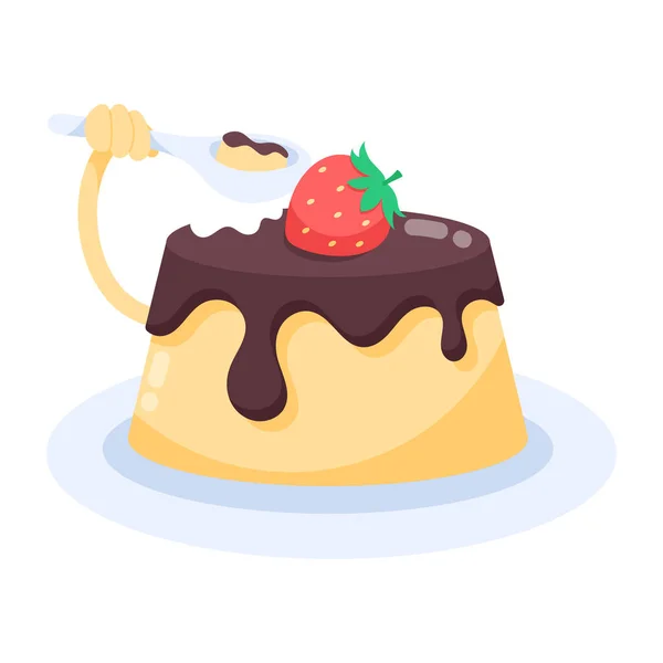 Kaşık Çilekli Tatlı Bir Pastanın Vektör Çizimi — Stok Vektör