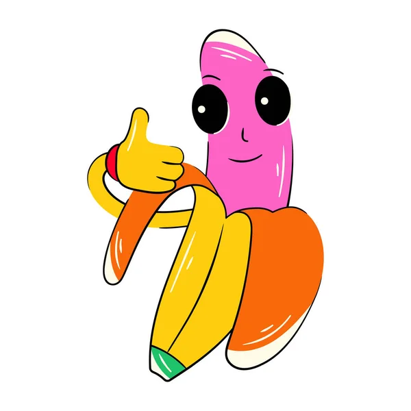 Personnage Dessin Animé Banane Avec Pouce Vers Haut Illustration Vectorielle — Image vectorielle