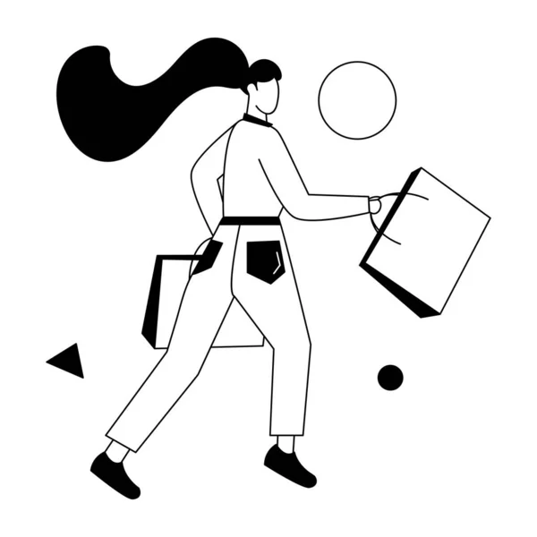 Vector Illustration Woman Shopping Bags — Stock Vector