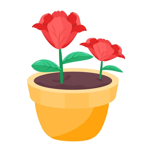 Blumentopf Mit Rotem Blumensymbol — Stockvektor