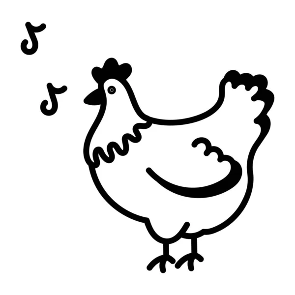 Illustrazione Vettoriale Bianco Nero Del Gallo Carino Cartone Animato — Vettoriale Stock
