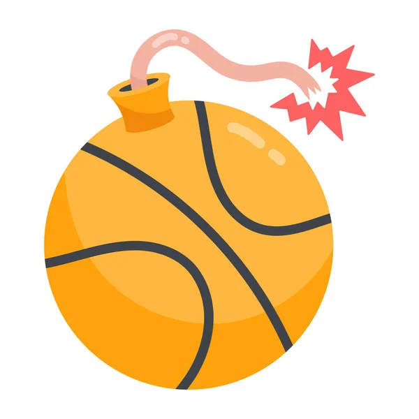 Plat Couleur Style Dessin Animé Basket Ball Bombe — Image vectorielle