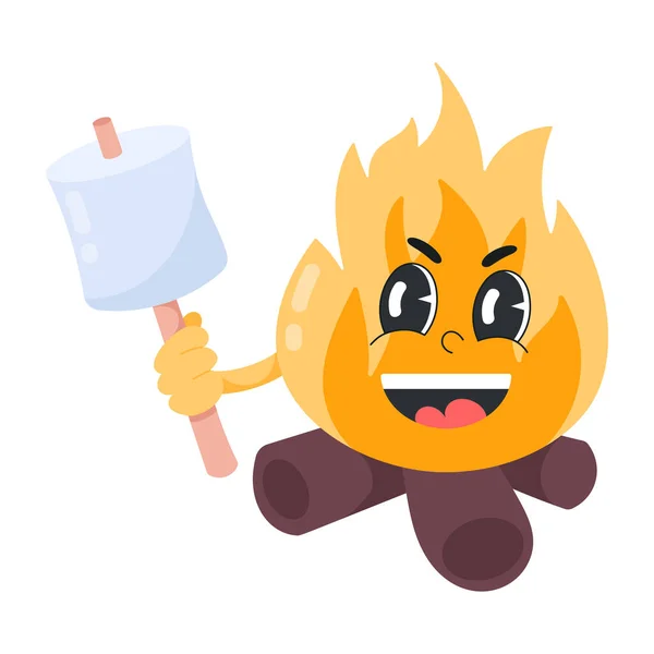 Cartoon Feuer Flamme Hält Marshmallow Stock — Stockvektor