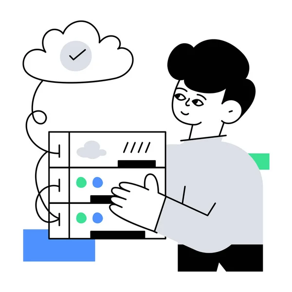 Man Holding Cloud Computer Icon Vector Illustration Simple Design — Stock Vector