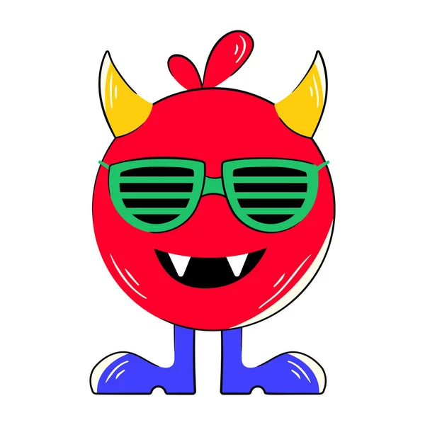 Desenho Animado Diabo Feliz Com Óculos Sol Ilustração Vetorial —  Vetores de Stock