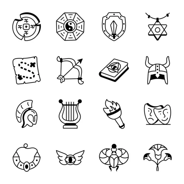 Gyűjtemény Ősi Isten Vallás Ikonok Készlet Vektor Illusztráció Egyszerű Tervezés — Stock Vector