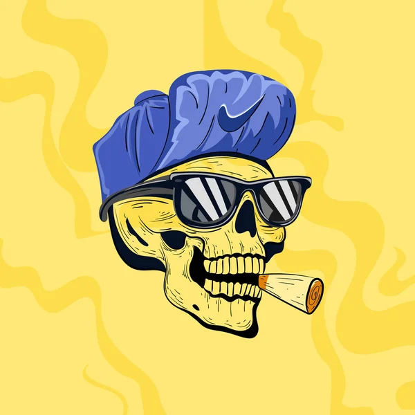 Smoking Skull Hand Drawn Illustration — Stock Vector