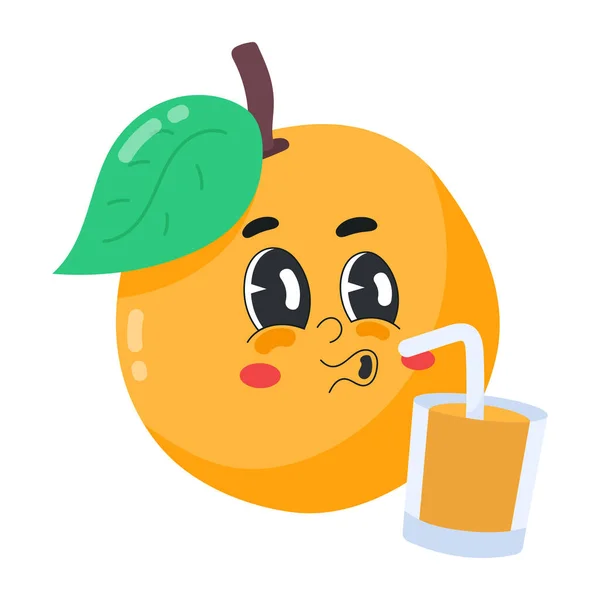 Illustrazione Vettoriale Del Carattere Frutta Arancione Con Succo — Vettoriale Stock