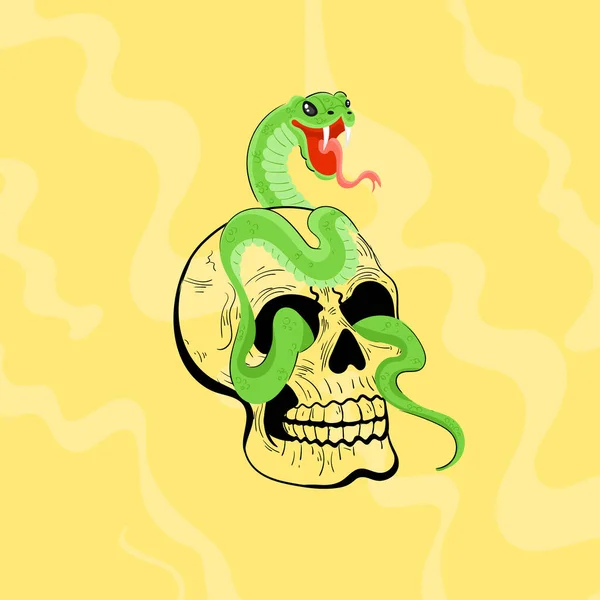 Illustration Crâne Avec Serpent — Image vectorielle