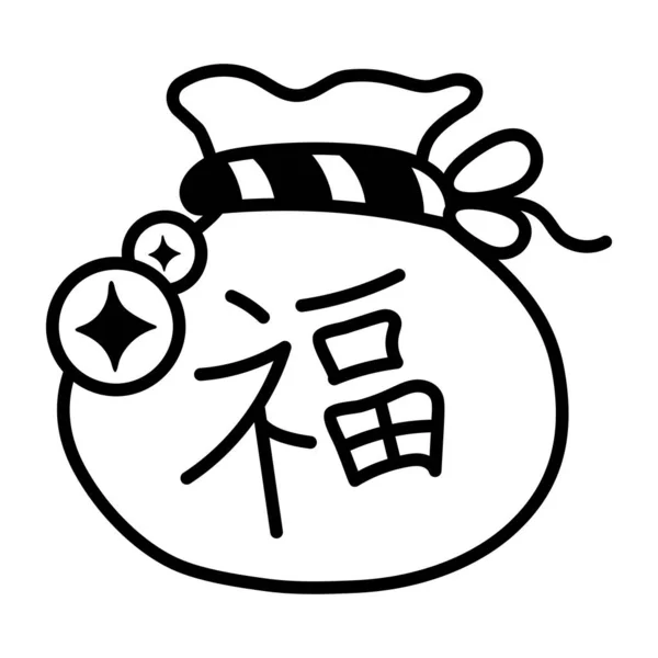 Premium Doodle Εικονίδιο Μιας Κινεζικής Τυχερός Τσάντα — Διανυσματικό Αρχείο