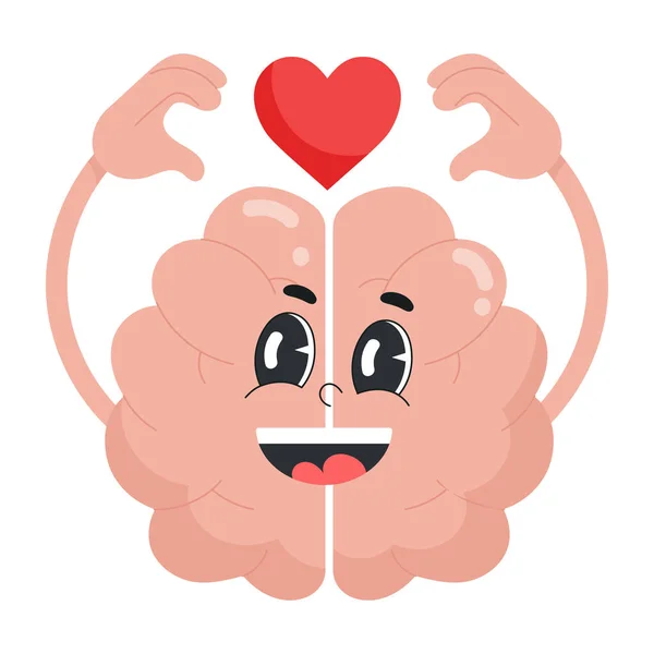 Gehirn Mit Herz Charakter Vektor Illustration Design — Stockvektor