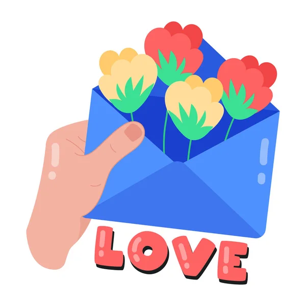 Επίπεδο Αυτοκόλλητο Του Γράμματος Αγάπης Στο Χέρι — Διανυσματικό Αρχείο