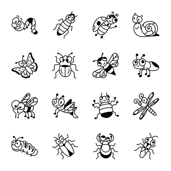 Set Von Insektenvektorlinien Symbolen — Stockvektor