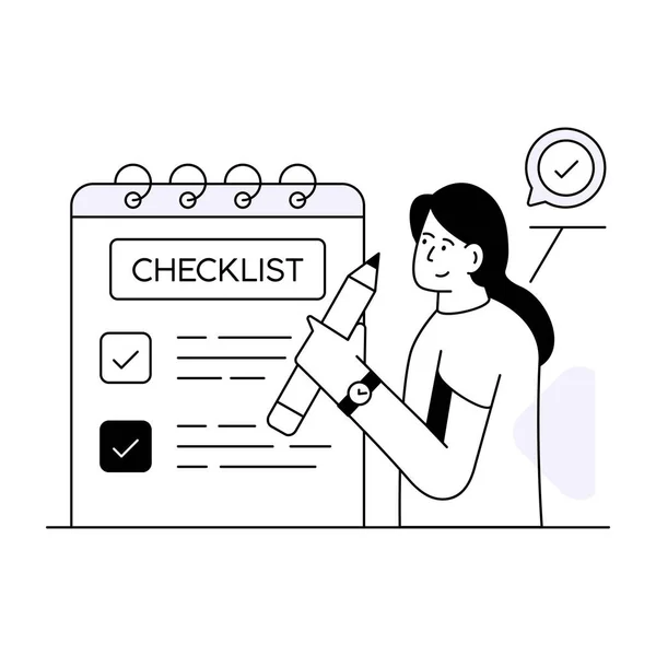 Mulher Com Design Ilustração Vetorial Checklist — Vetor de Stock
