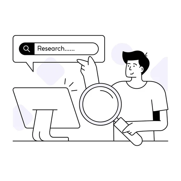 拡大検索エンジンサービスの概念です 拡大鏡で情報を検索する男のベクトル図 — ストックベクタ