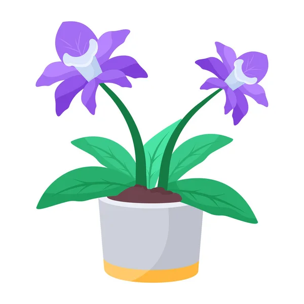 Violette Blüten Und Blätter Topf Vektorillustration — Stockvektor