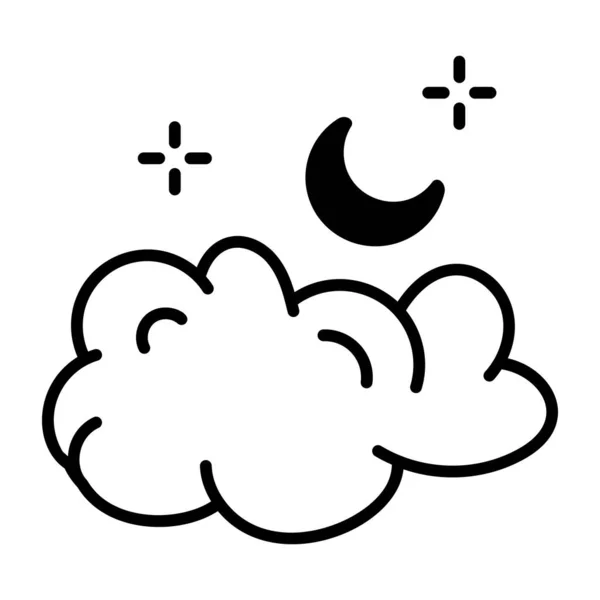 Νύχτα Σύννεφο Και Φεγγάρι Γραμμή Στυλ Εικονίδιο — Διανυσματικό Αρχείο
