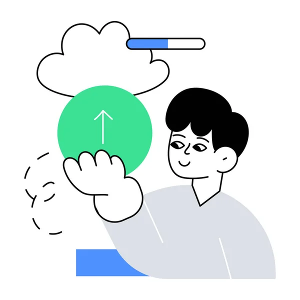 Vector Illustration Man Holding Upload Cloud Storage Icon Vector Illustration — Stock Vector