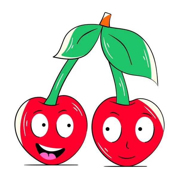 两个红樱桃卡通人物 在白色背景上孤立的矢量图解 — 图库矢量图片