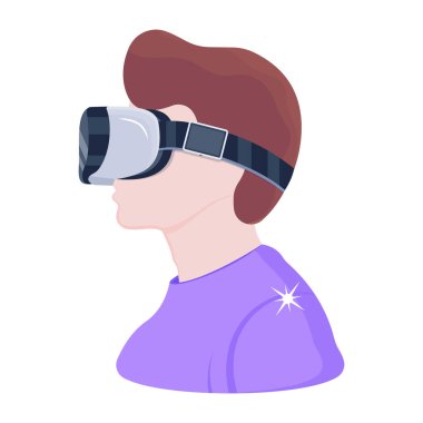 Sanal gerçeklik gözlüğü takan genç adam vektör çizimi tasarımı 
