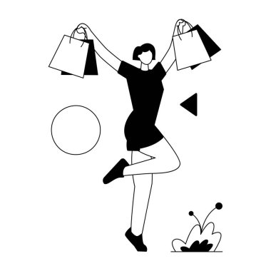 Beyaz arka planda alışveriş torbaları olan genç bir kadın. 