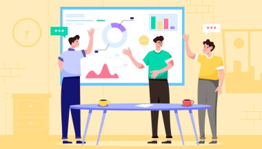 İş adamları ofis vektör illüstrasyonunda toplanıyor 