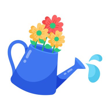 Çiçekli konserve sulama kutusu. Bahçe malzemeleri konsepti