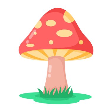 Mantar ve yeşil çimlerin vektör çizimi