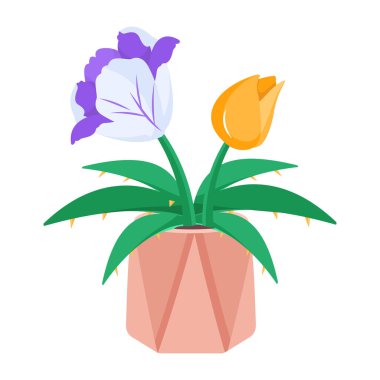 çiçek saksısı tasarımı beyaz arkaplanda izole edilmiş güzel çiçekler