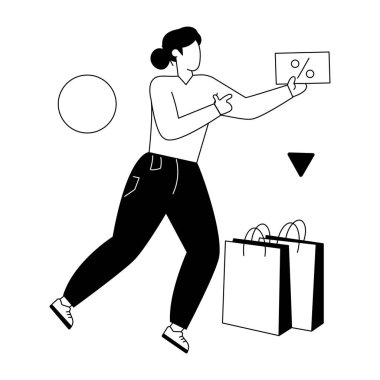 Beyaz arka planda alışveriş torbaları olan genç bir kadın. 