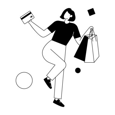 Beyaz arka planda alışveriş torbaları olan genç bir kadın. 