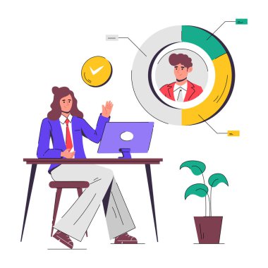 Bilgisayarda çalışan iş adamları. Ofiste çalışan kadın ve erkeğin vektör çizimi 