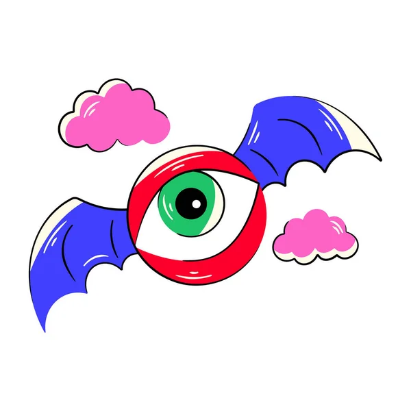 Etiqueta Estilo Plano Olho Morcego Voador — Vetor de Stock