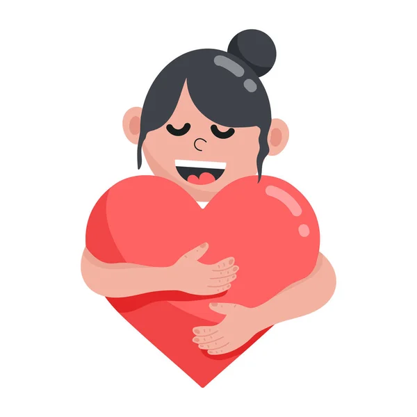 Επίπεδο Αυτοκόλλητο Μιας Γυναίκας Που Αγκαλιάζει Την Καρδιά Και Απεικονίζει — Διανυσματικό Αρχείο