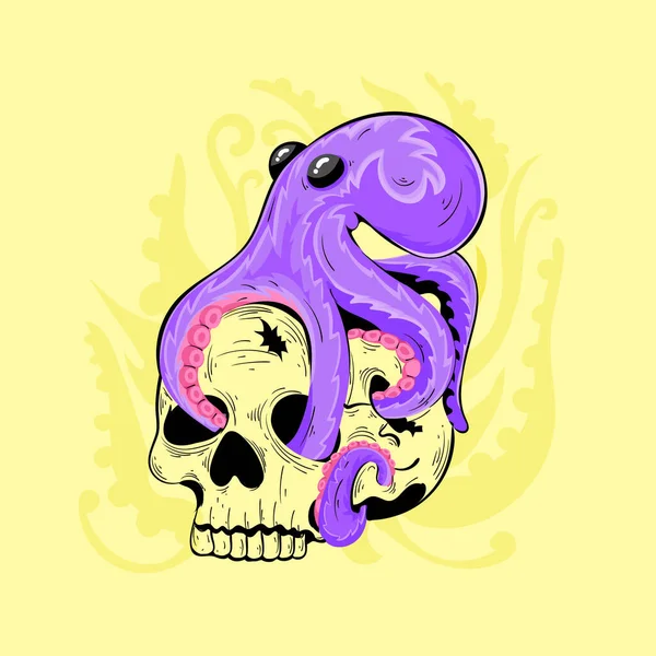 Hand Drawn Illustration Octopus Skull — Stock Vector