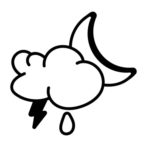 Night Rain Icon Doodle Style — Stock Vector