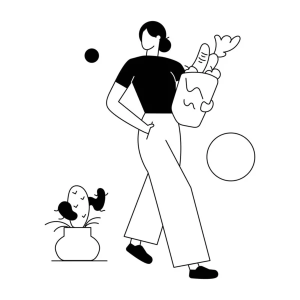 Femme Marche Avec Sac Légumes Frais Illustration Vectorielle Conception Simple — Image vectorielle