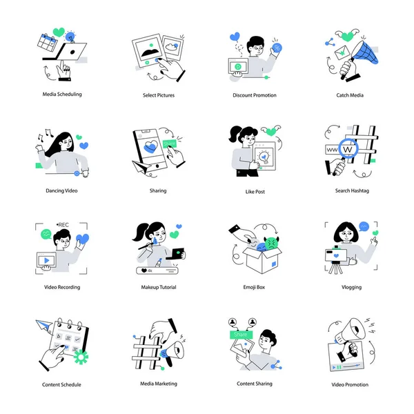 Conjunto Iconos Redes Sociales Vector Ilustración Diseño Simple — Vector de stock