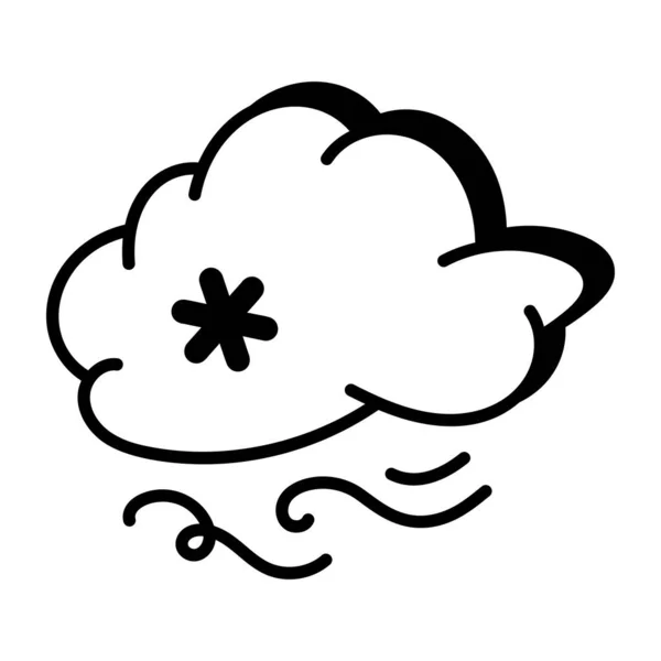 Black White Cartoon Wind Cloud Icon — Stock Vector