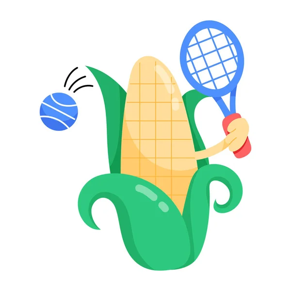 Maïs Met Tennisracket Bal Vector Illustratie Eenvoudig Ontwerp — Stockvector