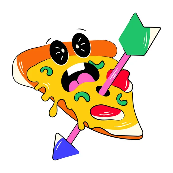 Cartoon Pizza Gezicht Met Pijl Stripboek Stijl — Stockvector