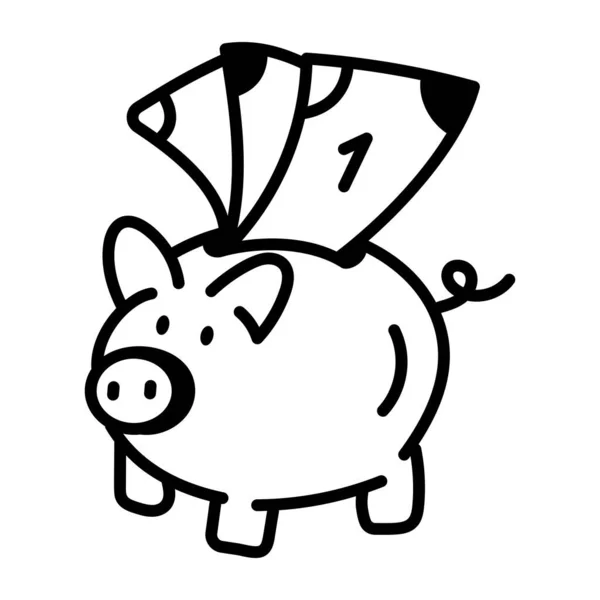 Trendy Hand Drawn Icon Piggy Savings — Stock Vector