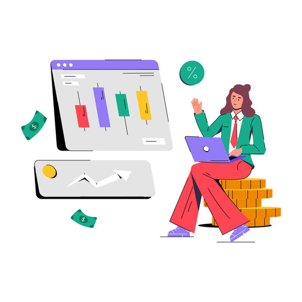 деловая женщина с ноутбуком. векторная плоская конструкция. 