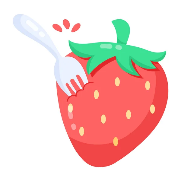 Erdbeerfrucht Mit Gabel — Stockvektor