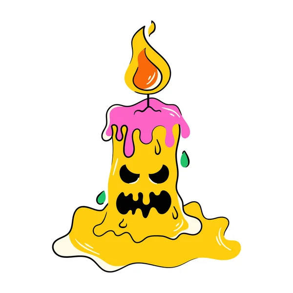 在蜡烛之间的恐怖光环的卡通涂鸦 — 图库矢量图片