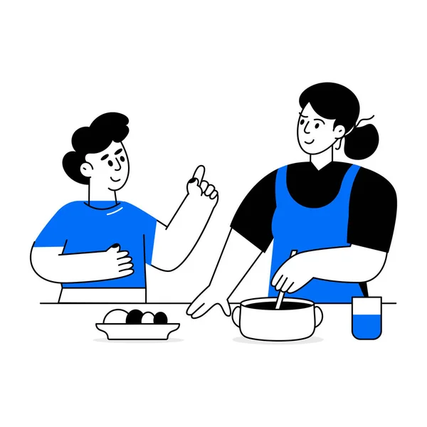 Junge Frau Kocht Mit Sohn — Stockvektor