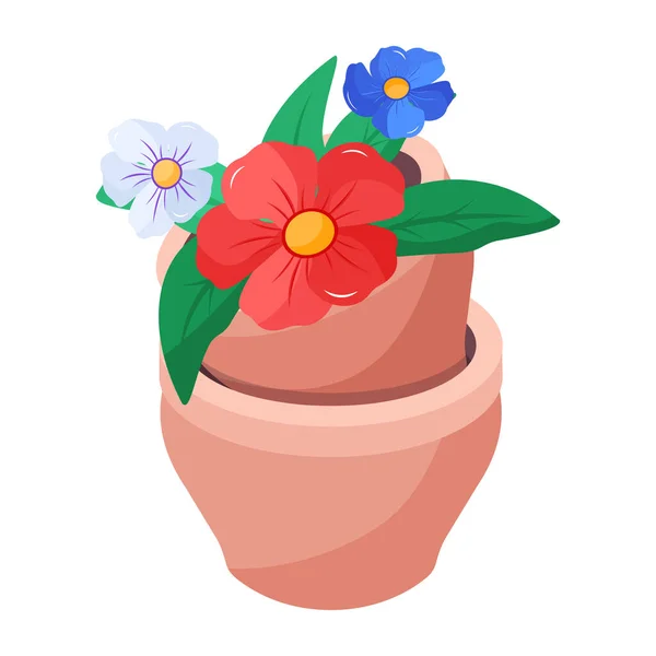 Flower Pot Design Beautiful Flowers Isolated White Background — Stock Vector