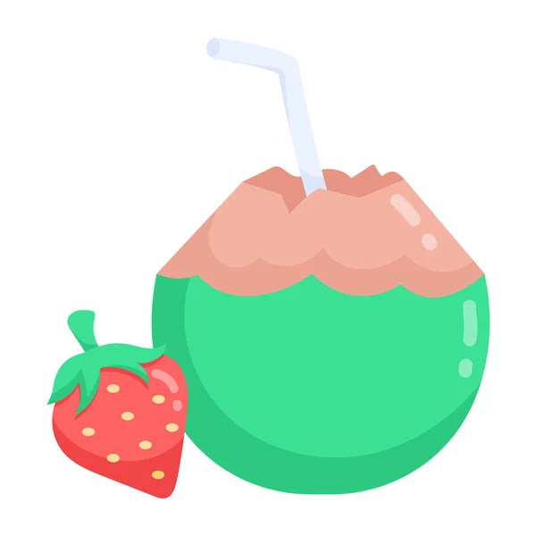 Köstliche Erdbeer Kokos Cocktail Ikone — Stockvektor