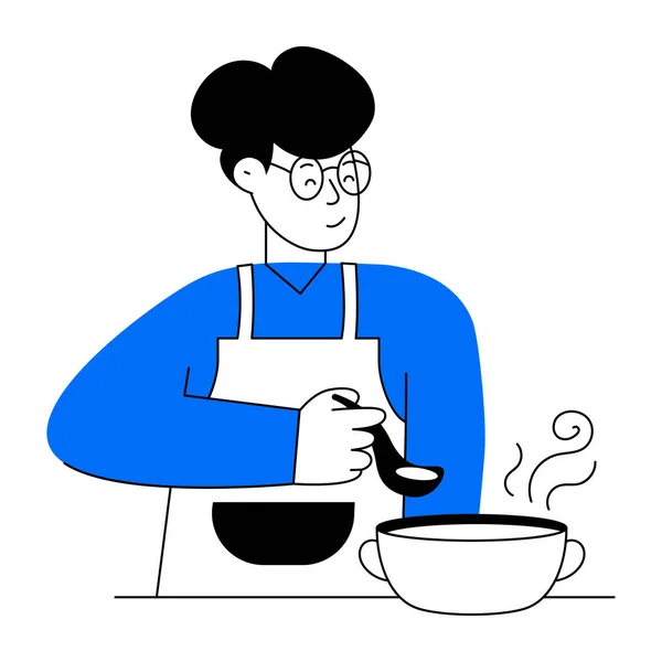 Mutfak Vektör Resimleme Ikonunda Yemek Pişiren Adam — Stok Vektör